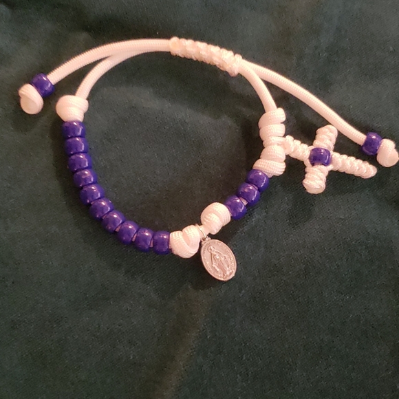 NEW! Rosary Bracelet HANDMADE White on Blue - Picture 2 of 9